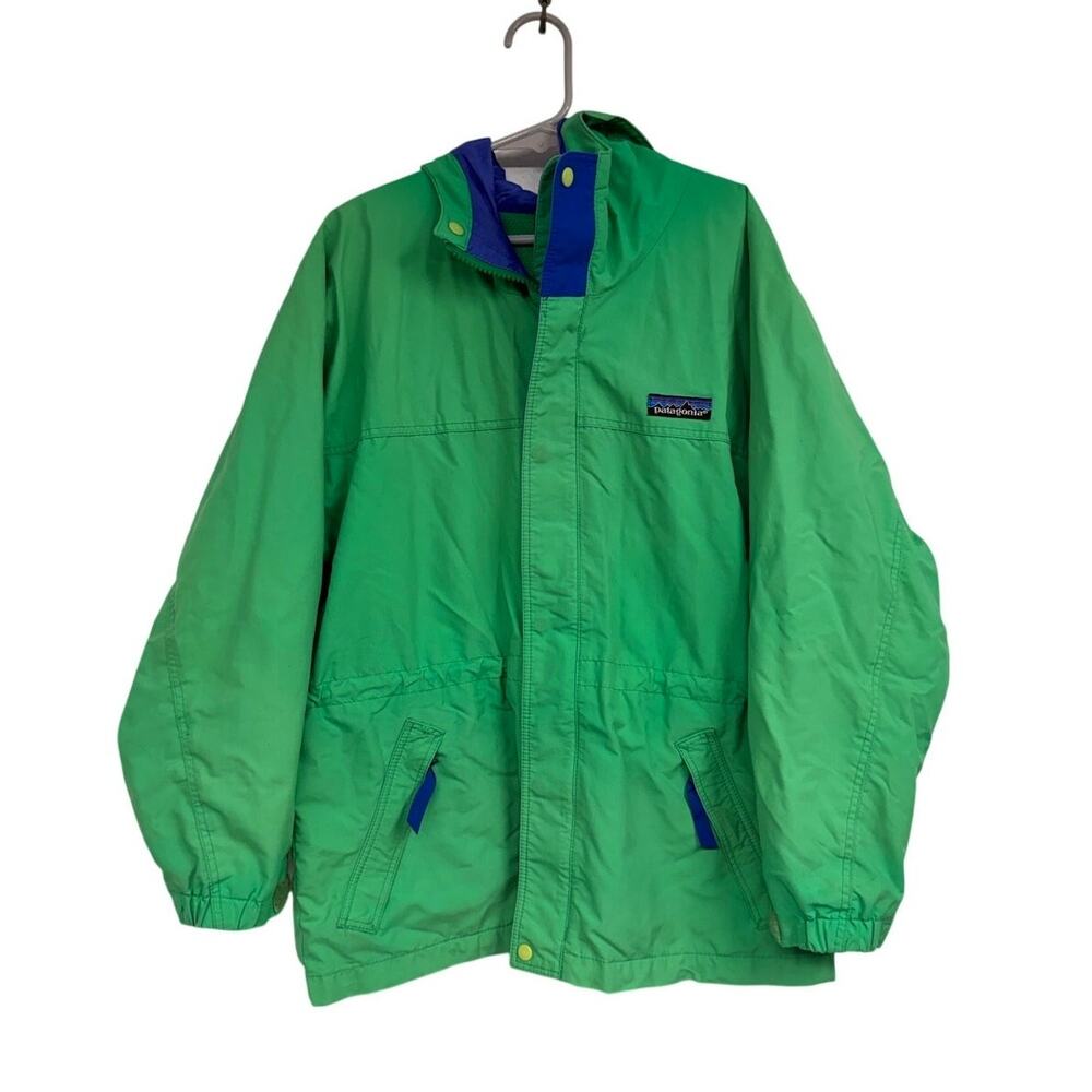 VTG Patagonia Lightweight Jacket Unisex Kid's SZ 10 Green & Blue Gorpcore Rain